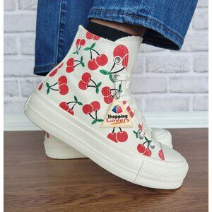 🍒Converse Chuck Taylor Lift Hi Sz 6 Women Shoes Cherries Embroidered A08096C🍒